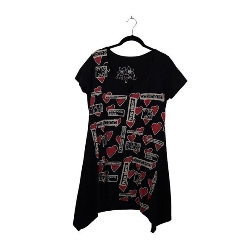 Desigual Heart Graphic Short Sleeve Tunic Dress Women Small Boho Asymmetrical